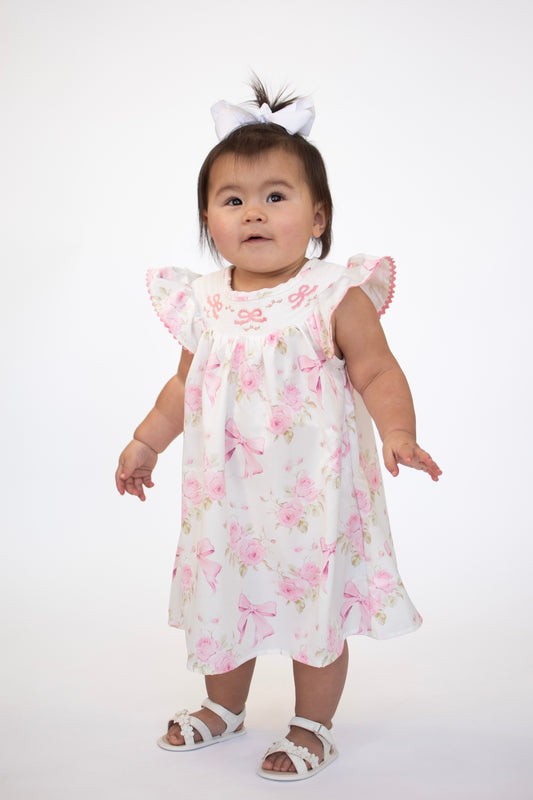 Rose Coquette Smocked Girls Dress