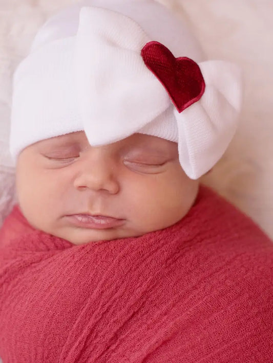 All My Heart Newborn Girls Hospital Hat with Red Heart