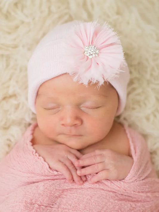 PINK HAT PINK FRAYED FLOWER