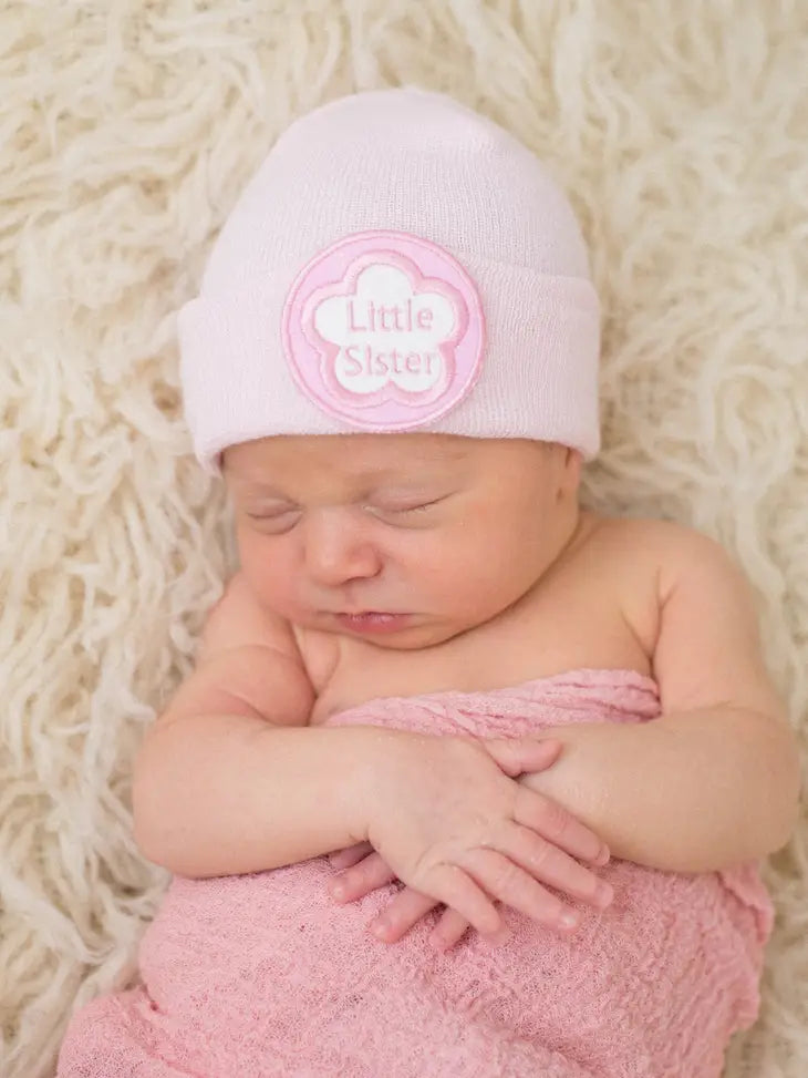 PINK LITTLE SISTER Newborn Hospital Hat Baby Girl Hat