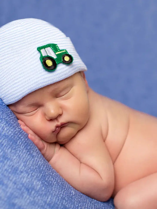 GREEN FARM TRACTOR PATCH NEWBORN BOY HOSPITAL HAT