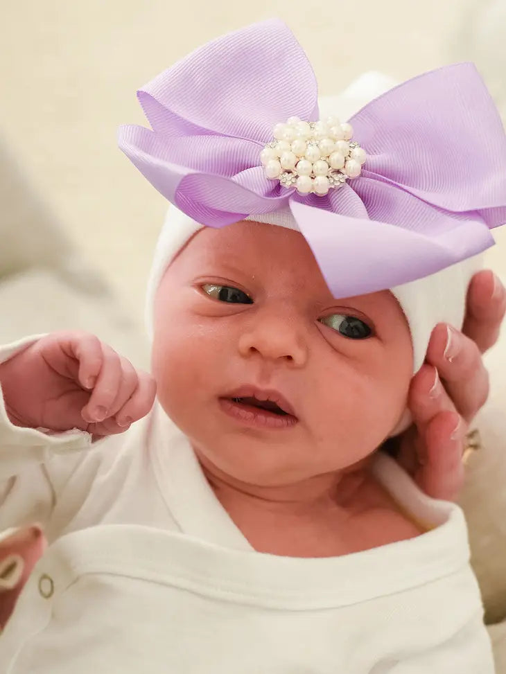 Violet Purple Bow with Pearl and Rhinestone Center