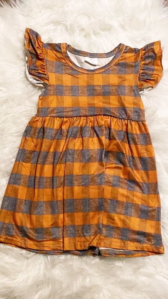 Gray and Orange Plaid Dress