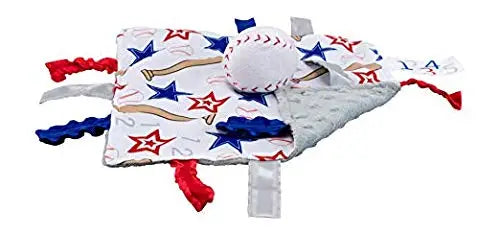 Baseball Baby Learning Lovey Tag Stroller Toy 10" x 10"