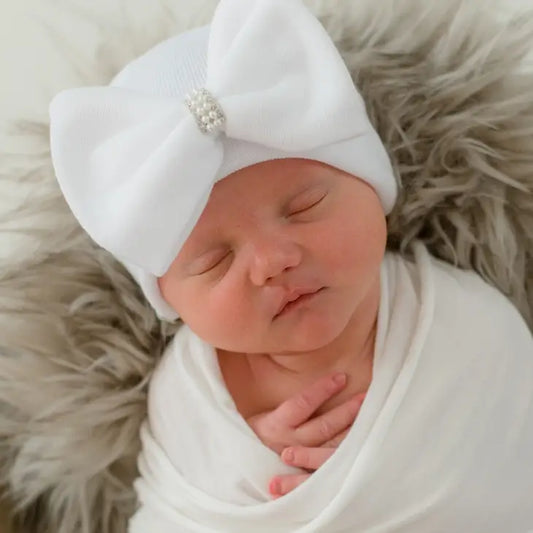 ilybean Newborn White or Pink Bow Pearl Rhinestone Center