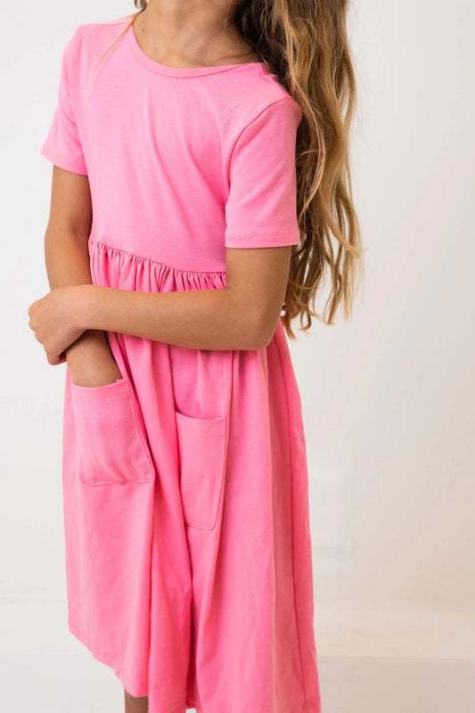 FLAMINGO PINK S/S POCKET TWIRL DRESS by Mila & Rose