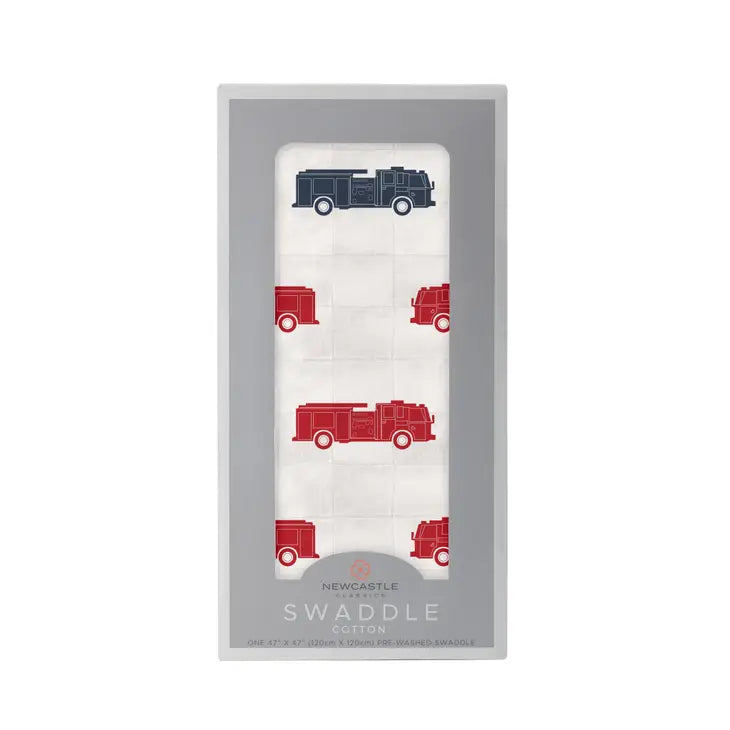 Blue and Red Firetrucks Swaddle