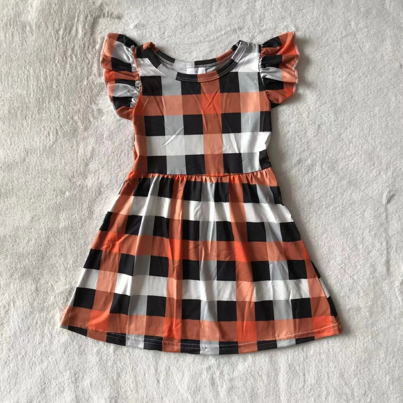 Orange & Black Plaid Pearl Dress