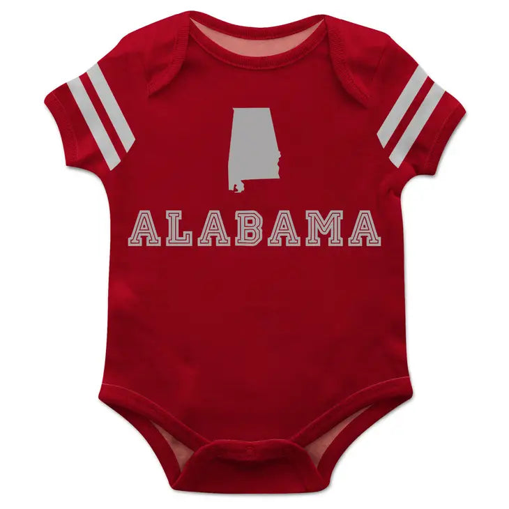 Red Short Sleeve Onesie With Gray Stripes Alabama