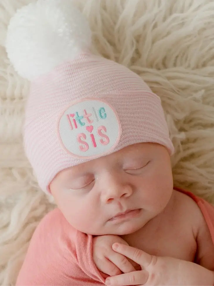 ilybean Pink White Striped Little SIS with White Pom Pom