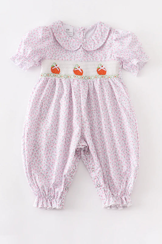 PINK PUMPKIN SMOCKED PUFF SLEEVE BABY ROMPER