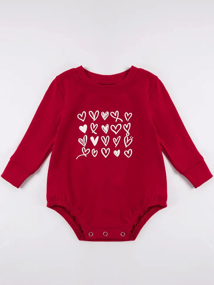 Red heart print baby romper