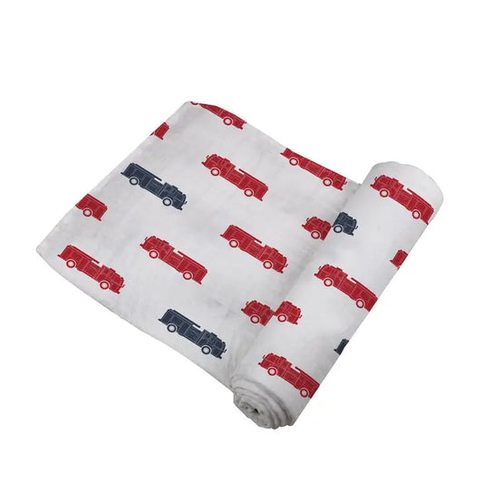 Blue and Red Firetrucks Swaddle