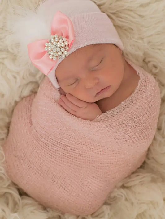 PINK Fancy Feather With Pearl And Rhinestone Jewel