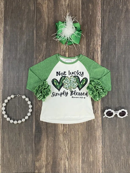 Kelly Green Simply Blessed Ruffled Raglan Shirt